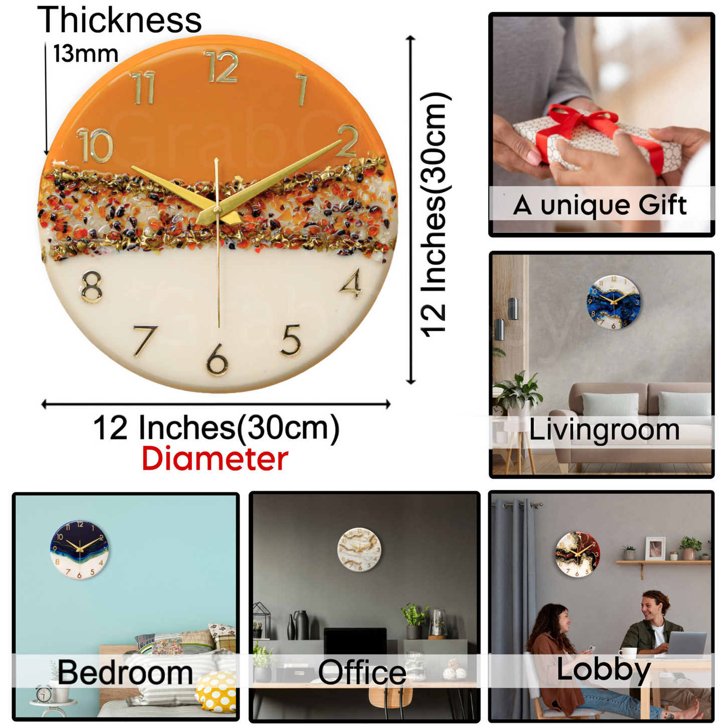 Luxury Silent Wall Clock Crown 30cm