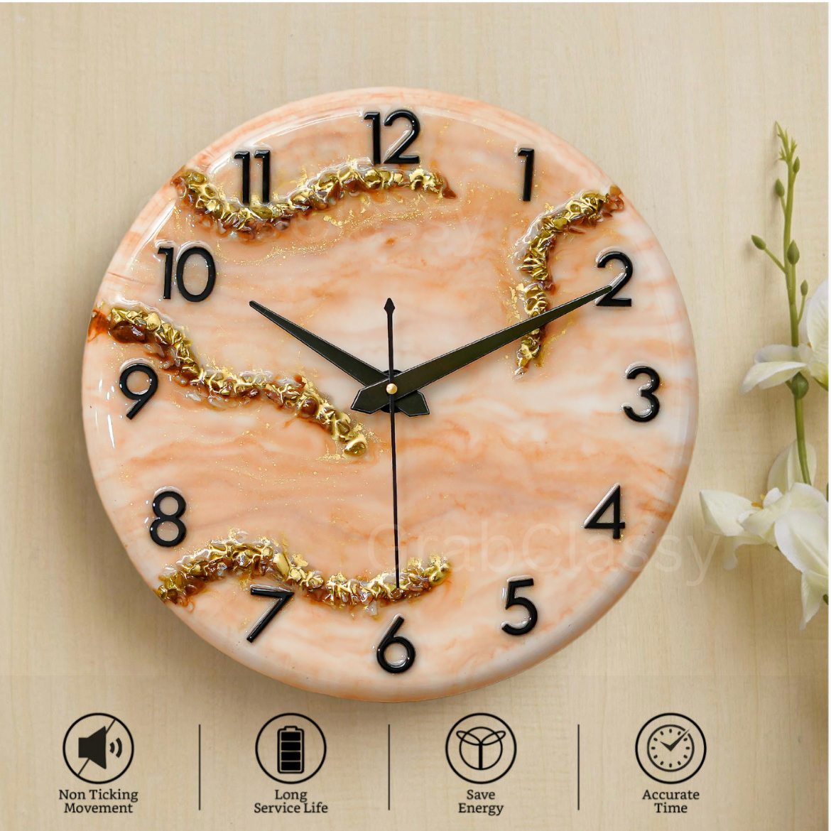Luxury Silent Wall Clock Sandy 30cm