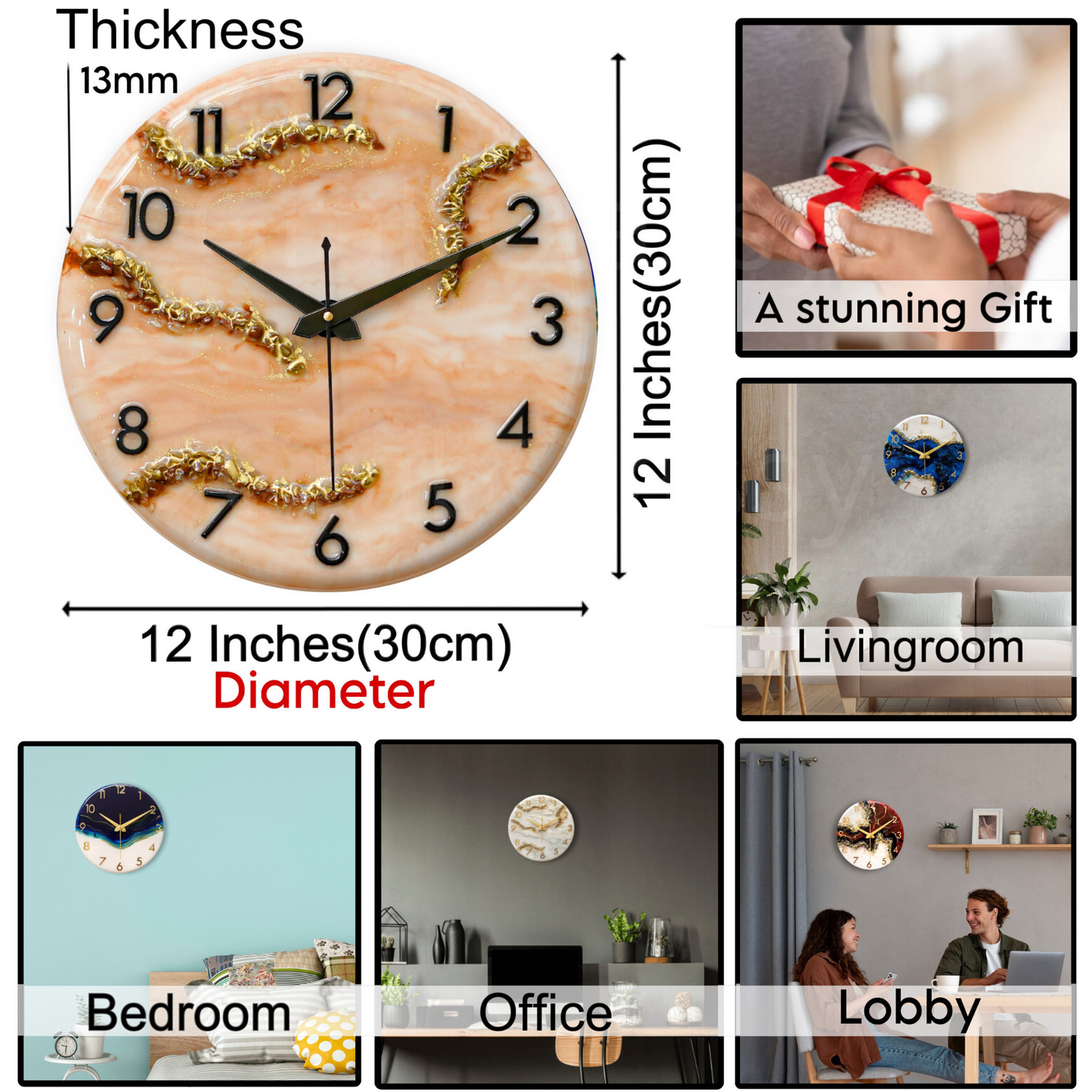 Luxury Silent Wall Clock Sandy 30cm