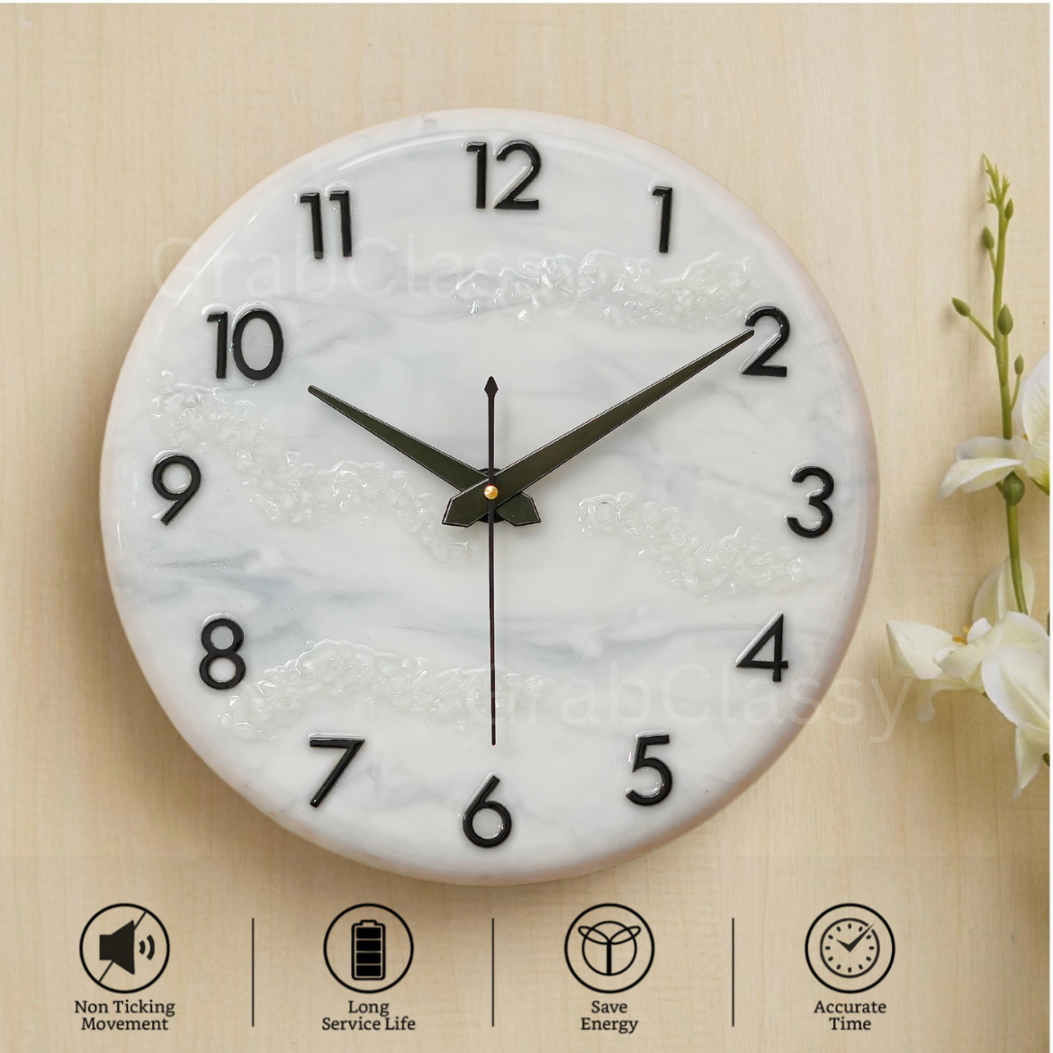 Luxury Silent Wall Clock Silver Desert 30cm