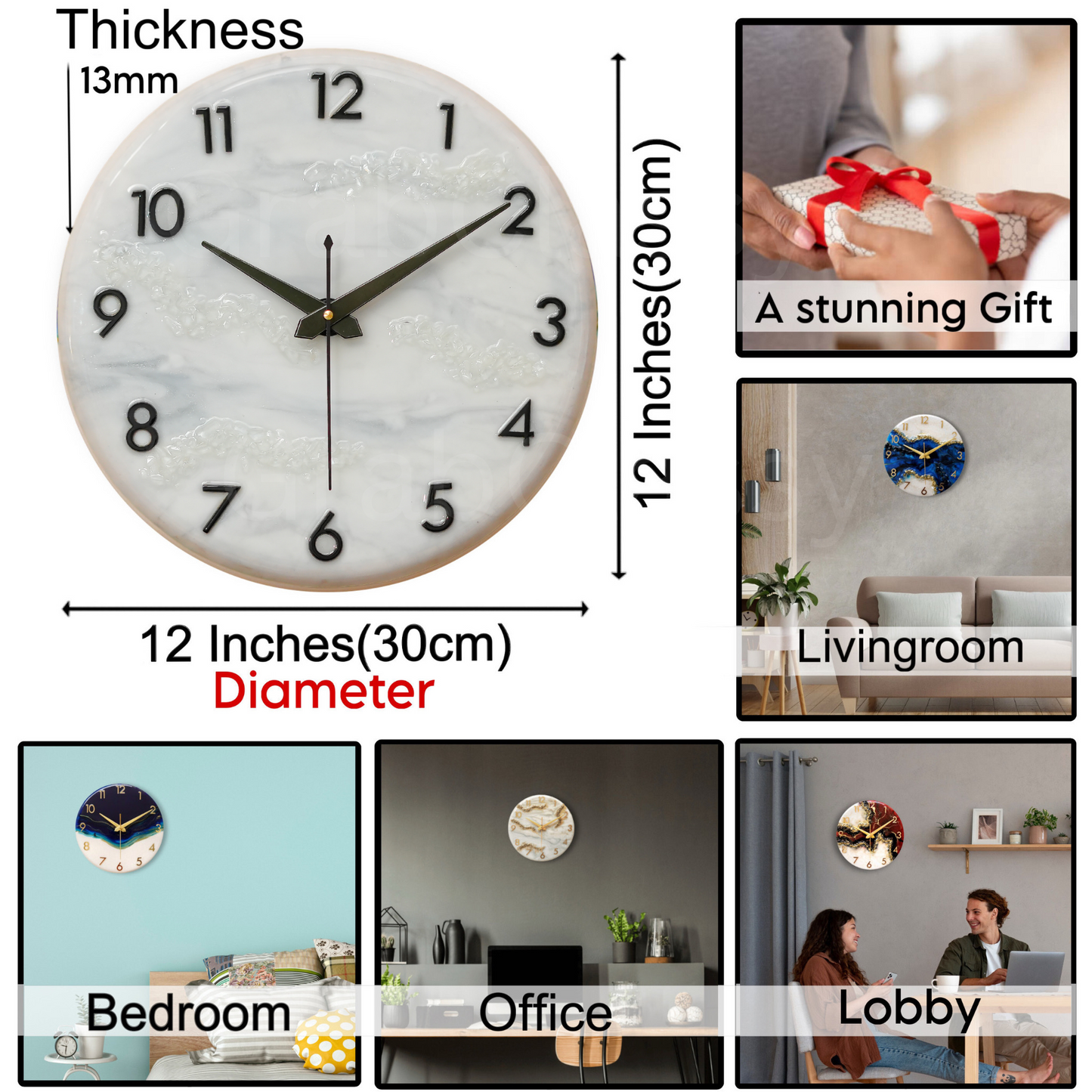 Luxury Silent Wall Clock Silver Desert 30cm
