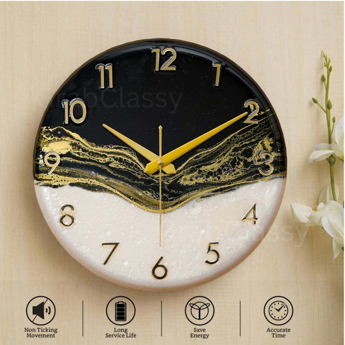 Luxury Silent Wall Clock Black White 30cm