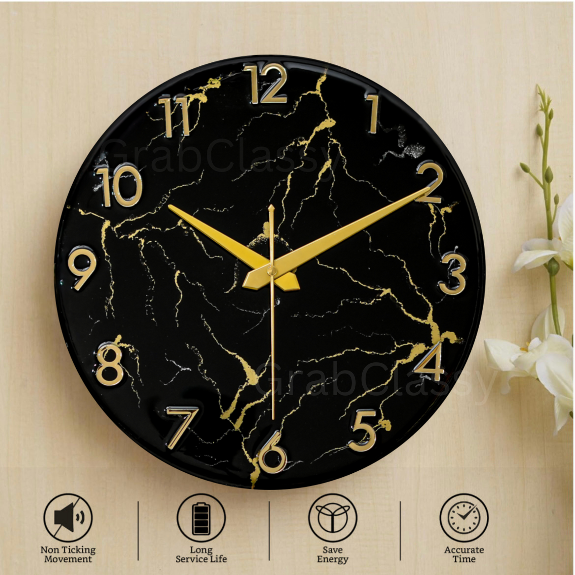 Luxury Silent Wall Clock Black Stripes 30cm