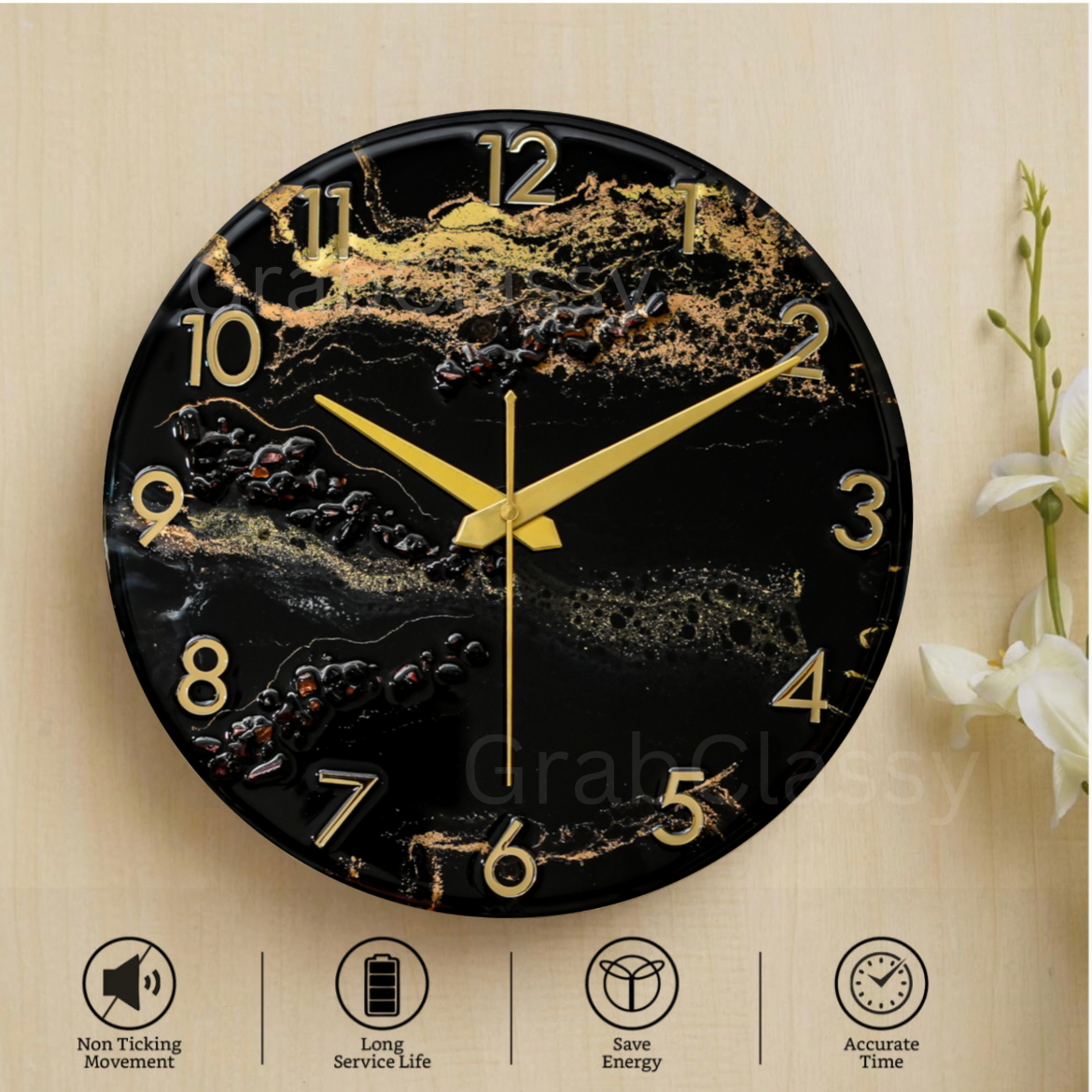 Luxury Silent Wall Clock Black Desert 30cm