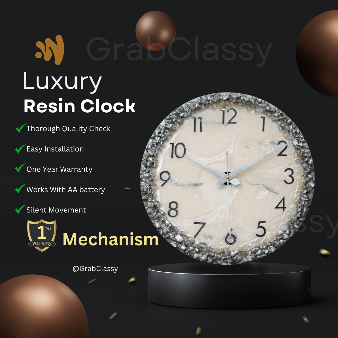 Luxury Silent Wall Clock Silver Ring 30cm