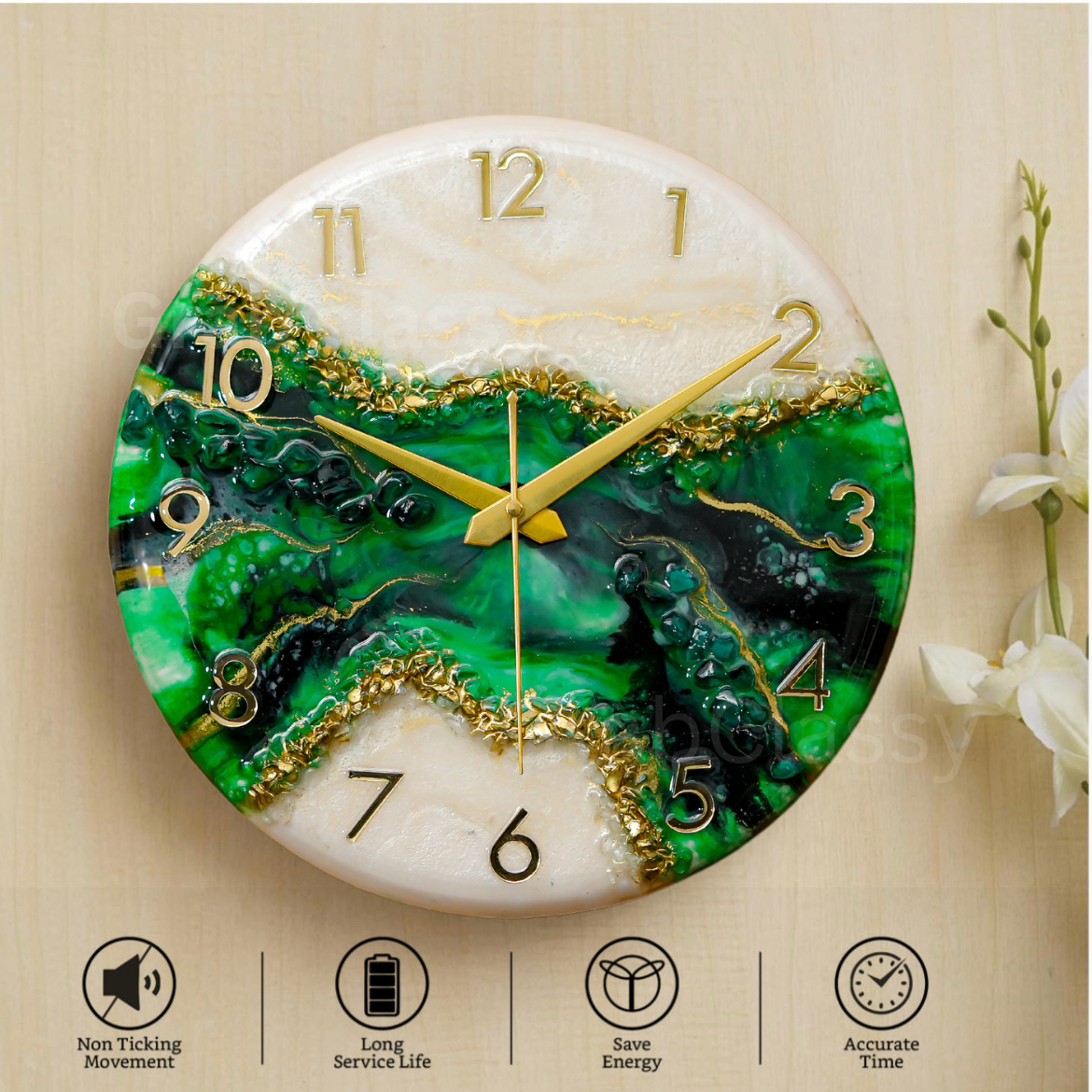 Luxury Silent Wall Clock Green Pond 30cm