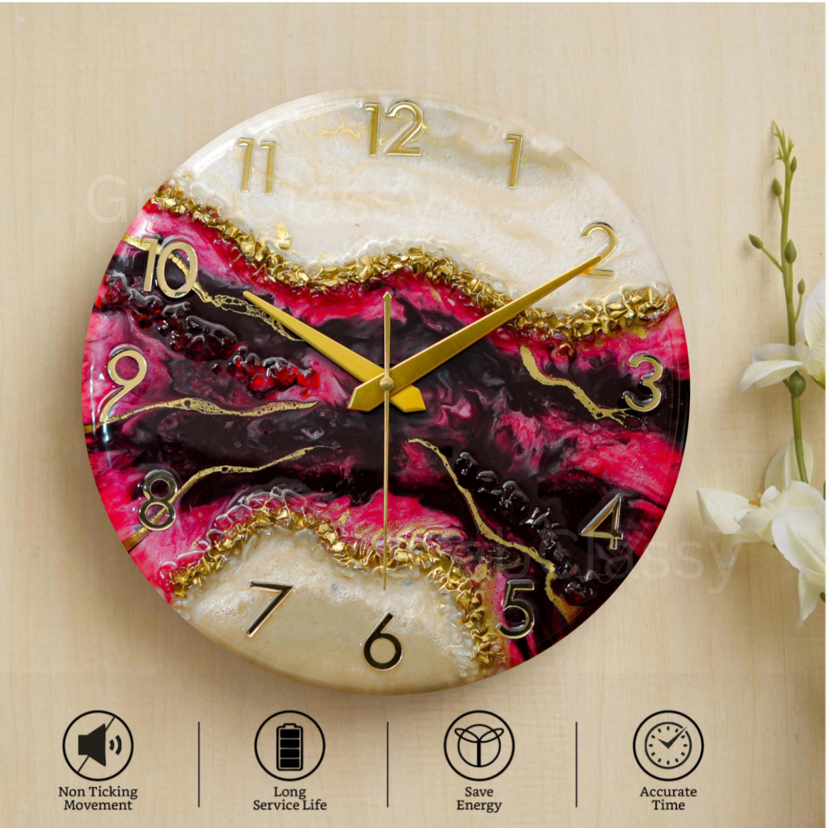 Luxury Silent Wall Clock Wine Geode 30cm