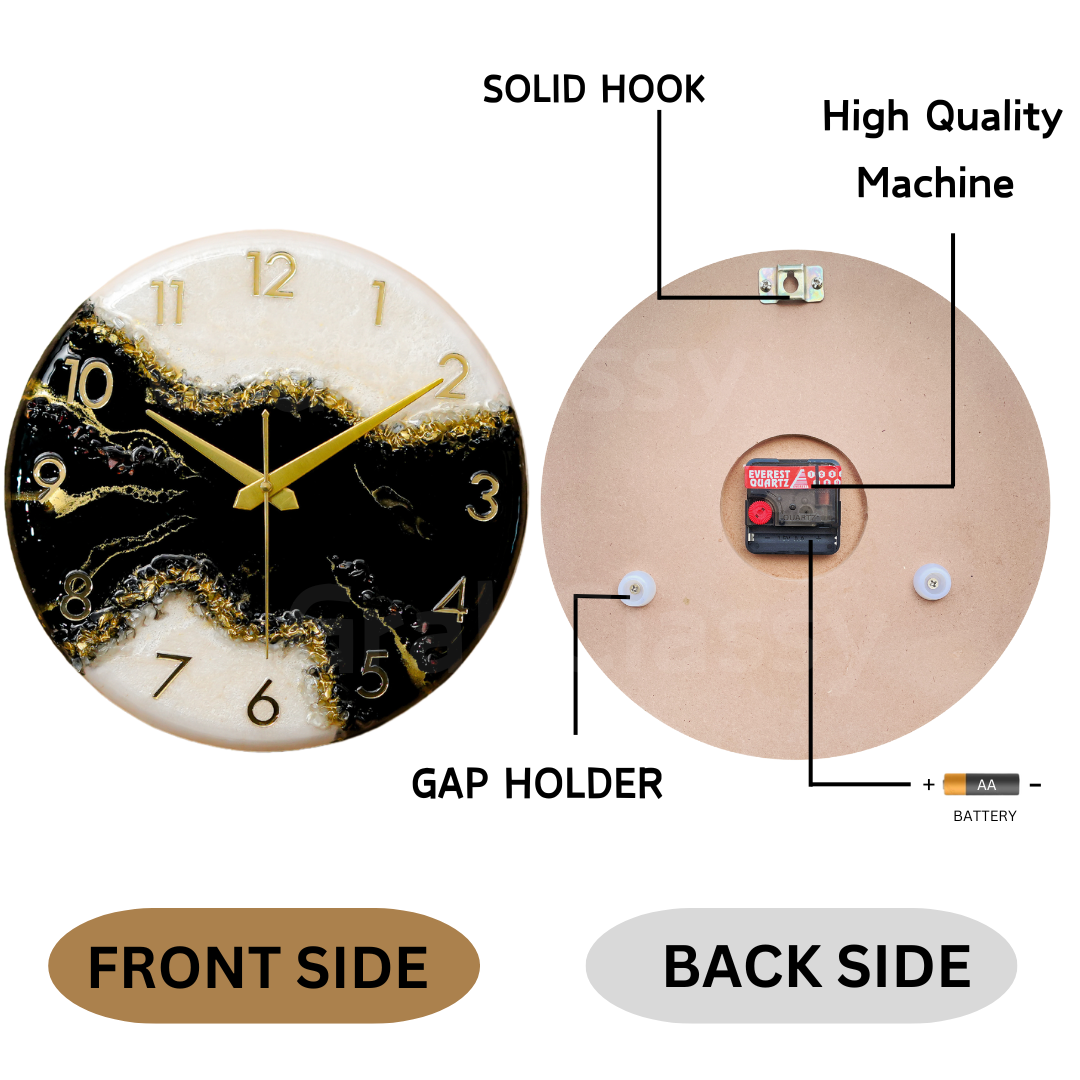 Luxury Silent Wall Clock Black Pond 30cm