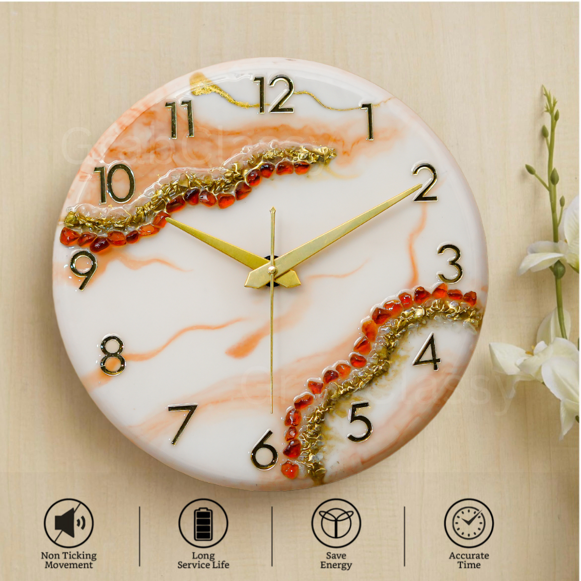 Luxury Silent Wall Clock Flames 30cm