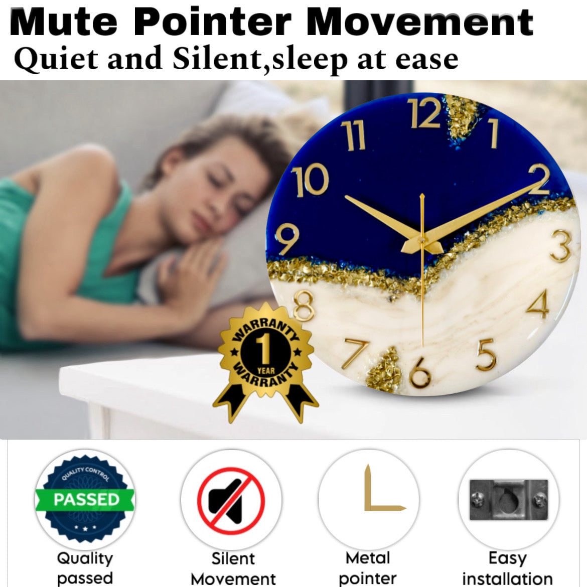 Luxury Silent Wall Clock Blue Peak 30cm