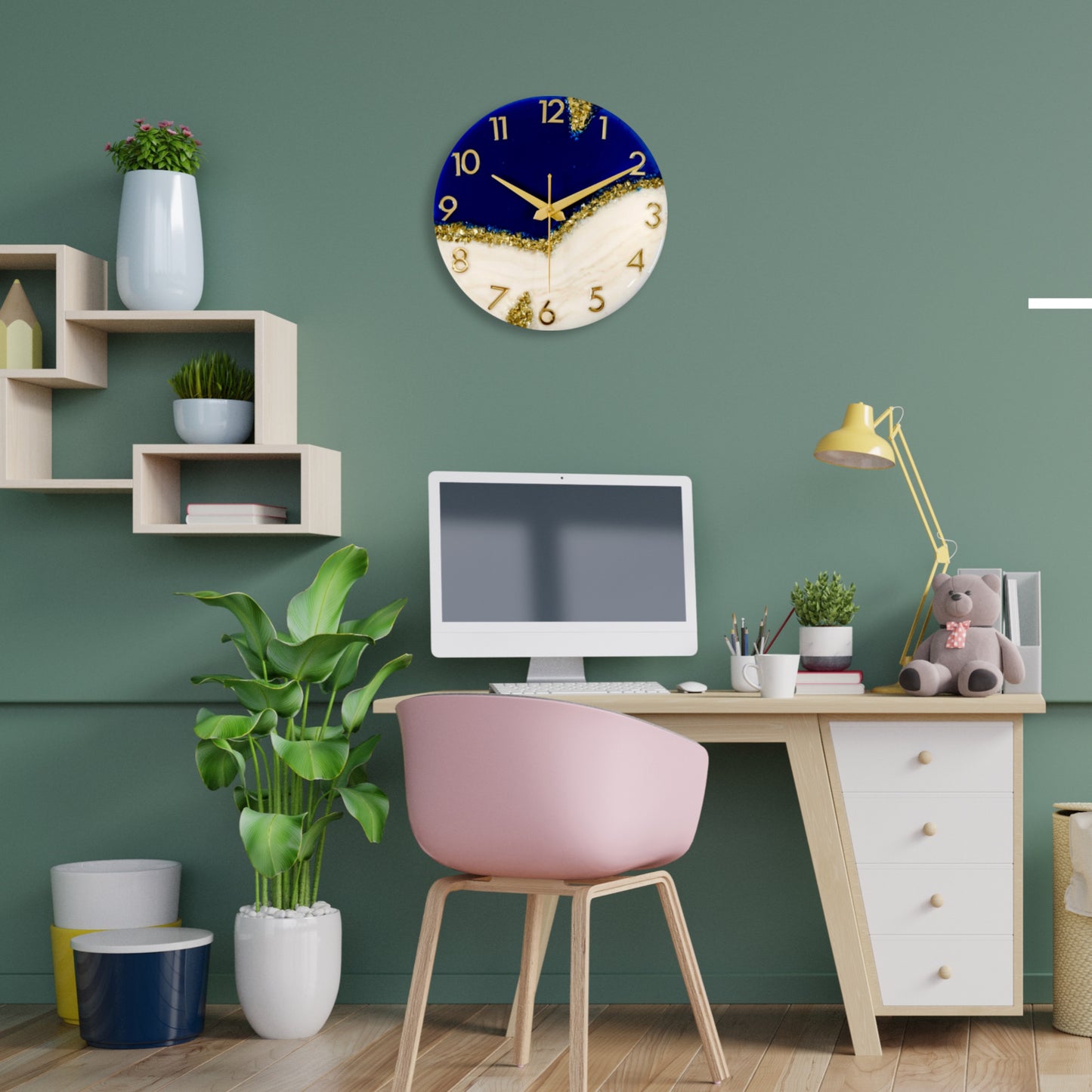 Luxury Silent Wall Clock Blue Peak 30cm