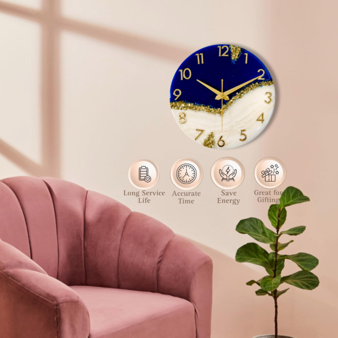 Luxury Silent Wall Clock Blue Peak 30cm