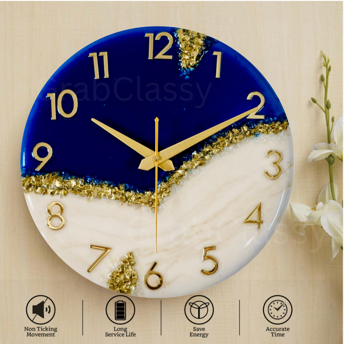 Luxury Silent Wall Clock Blue Peak 30cm