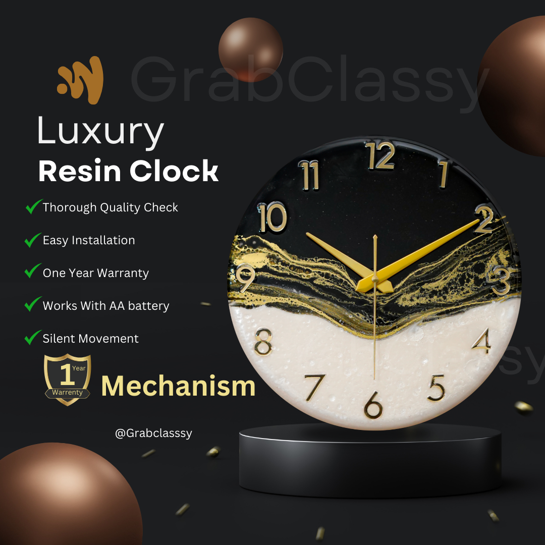 Luxury Silent Wall Clock Black White 30cm