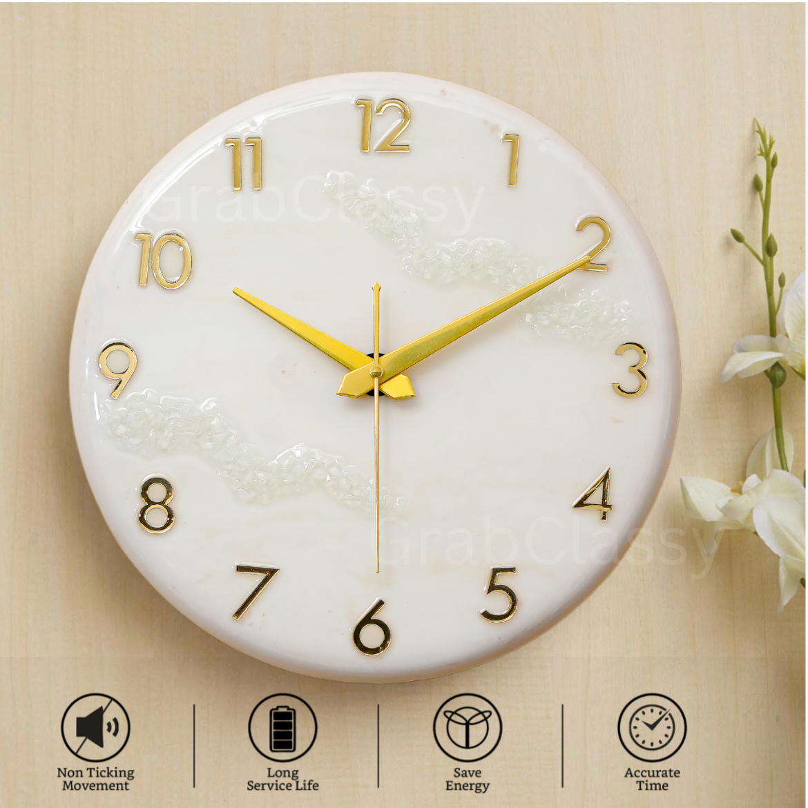 Luxury Silent Wall Clock White 30cm