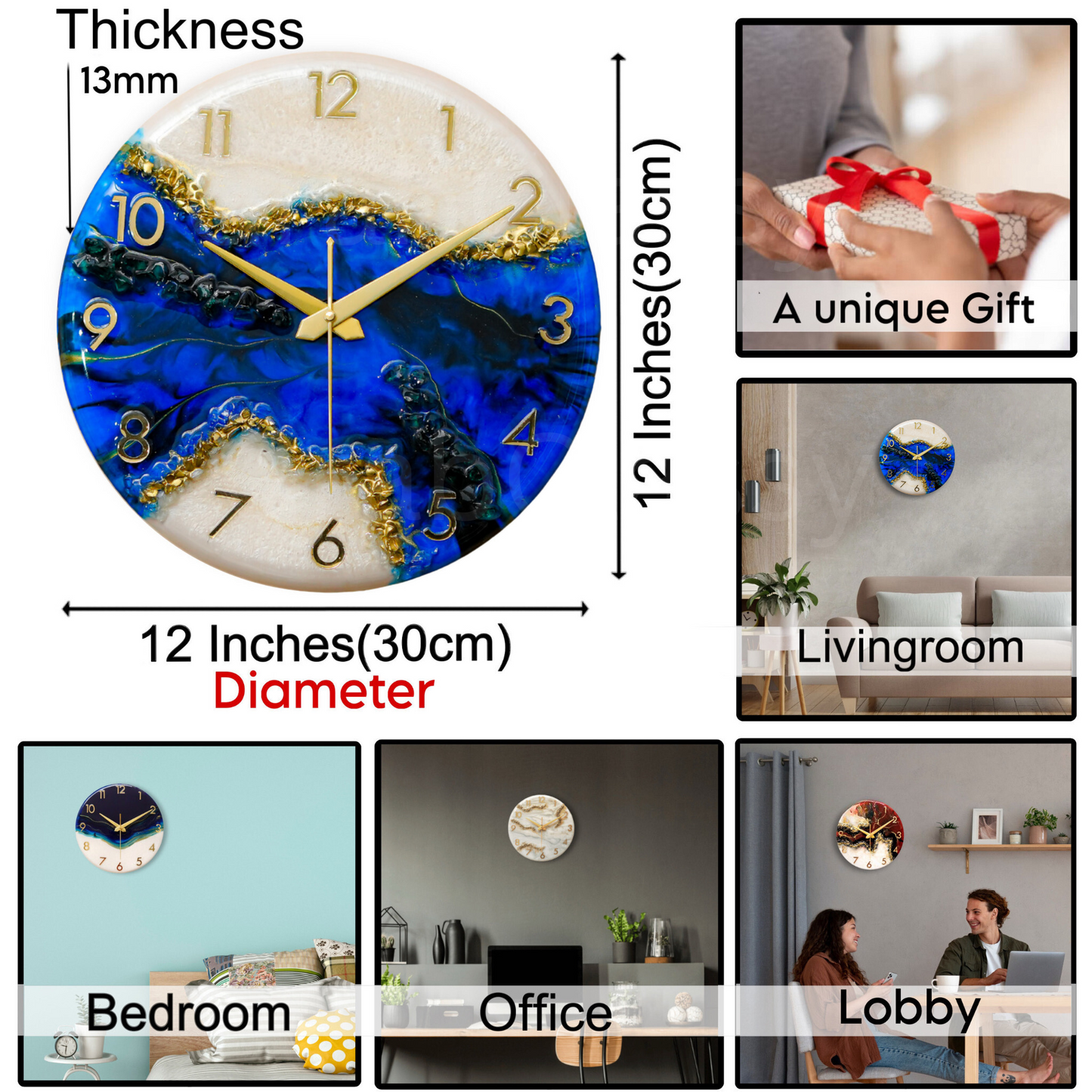 Luxury Silent Wall Clock The Gem 30cm