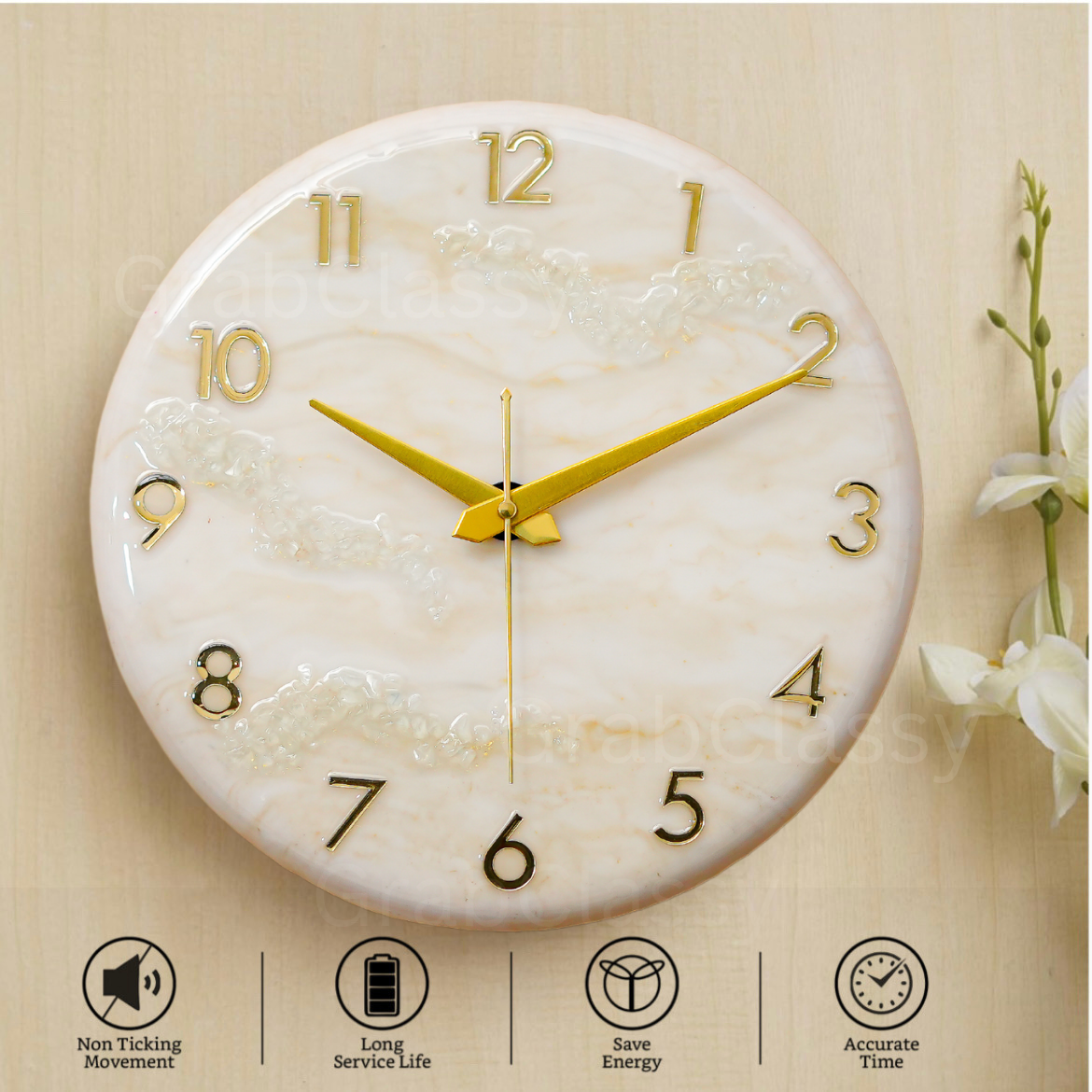 Luxury Silent Wall Clock Golden 30cm