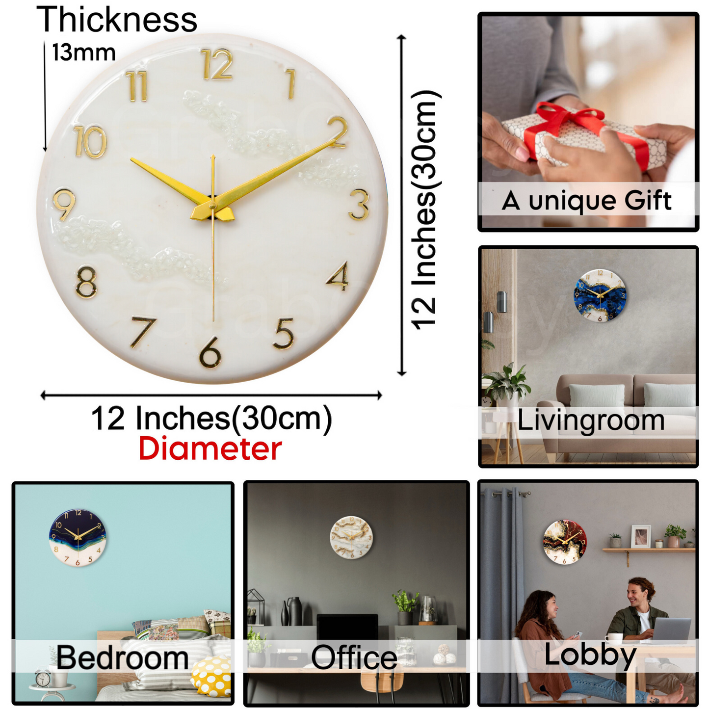 Luxury Silent Wall Clock White 30cm