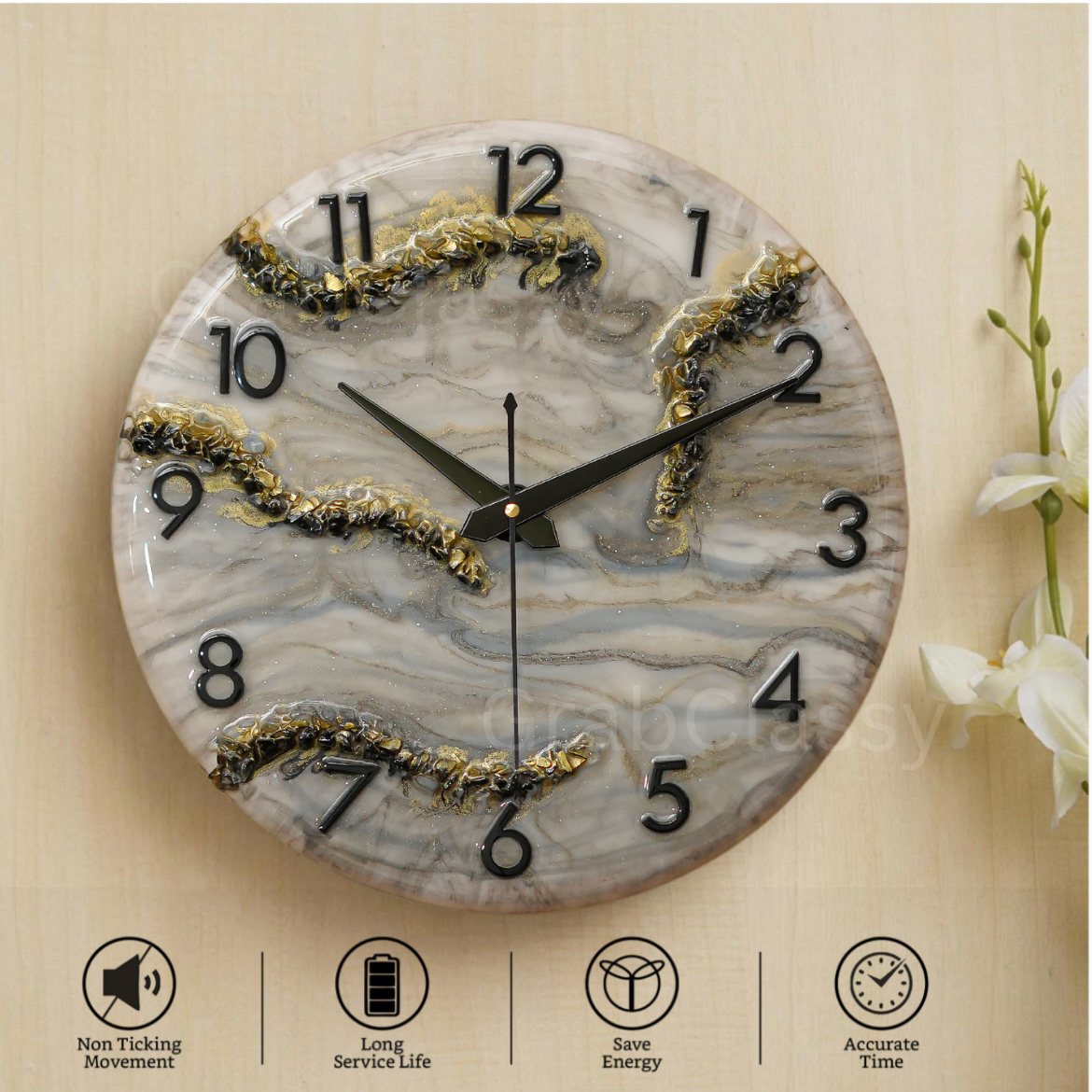 Luxury Silent Wall Clock Black & White 30cm