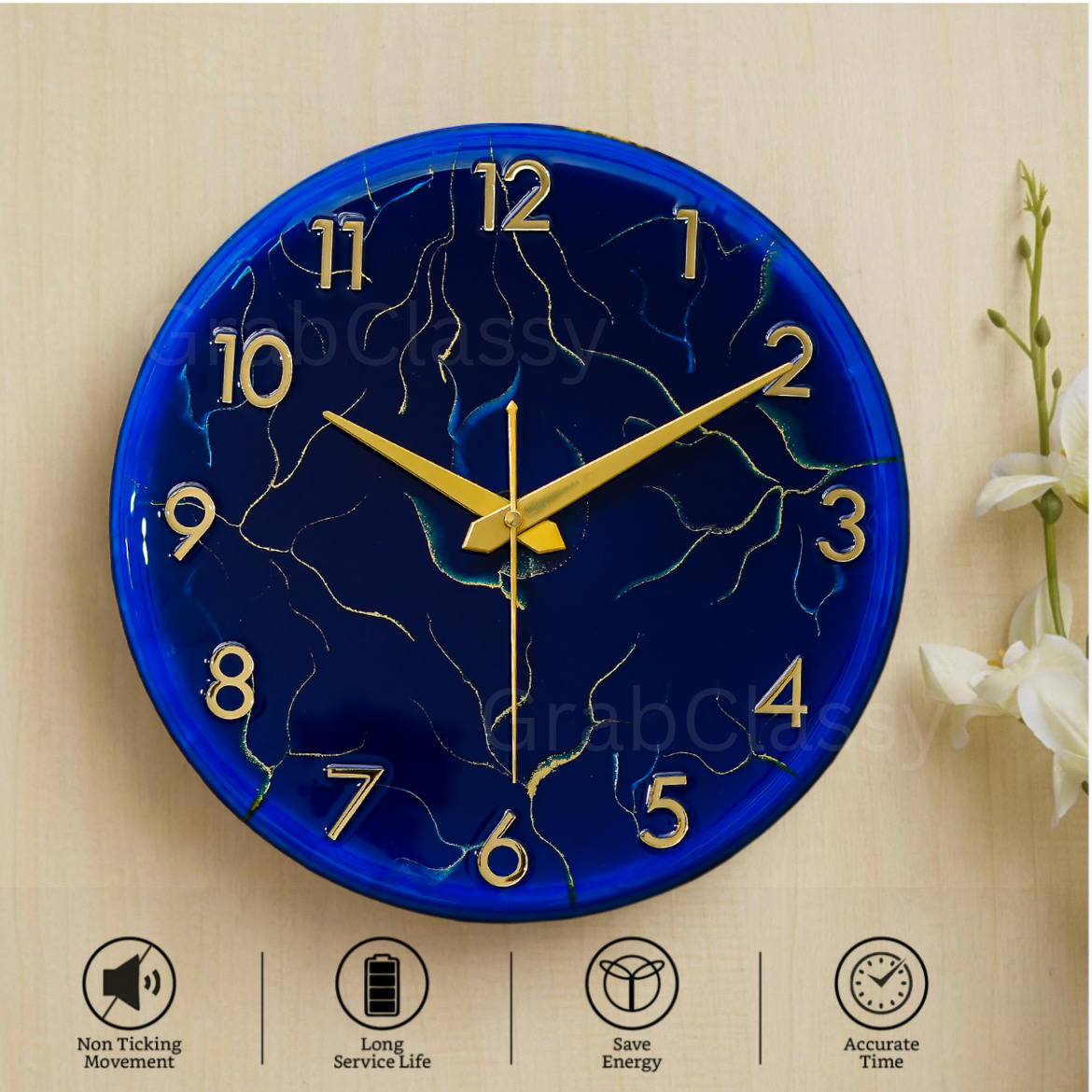 Luxury Silent Wall Clock Blue Storm 30cm