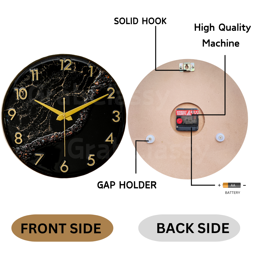 Luxury Silent Wall Clock Black Stunner 30cm