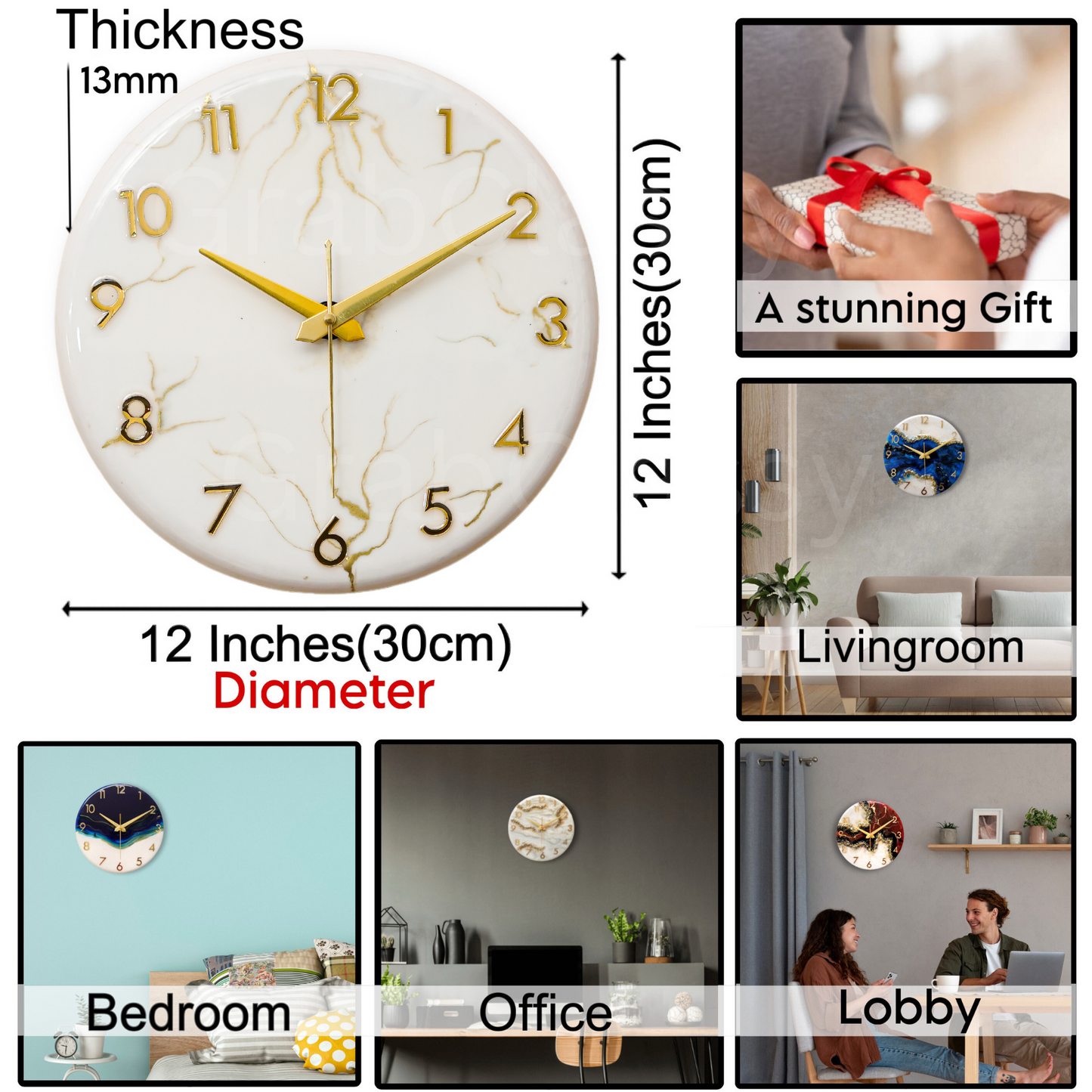 Luxury Silent Wall Clock Gold Dust 30cm