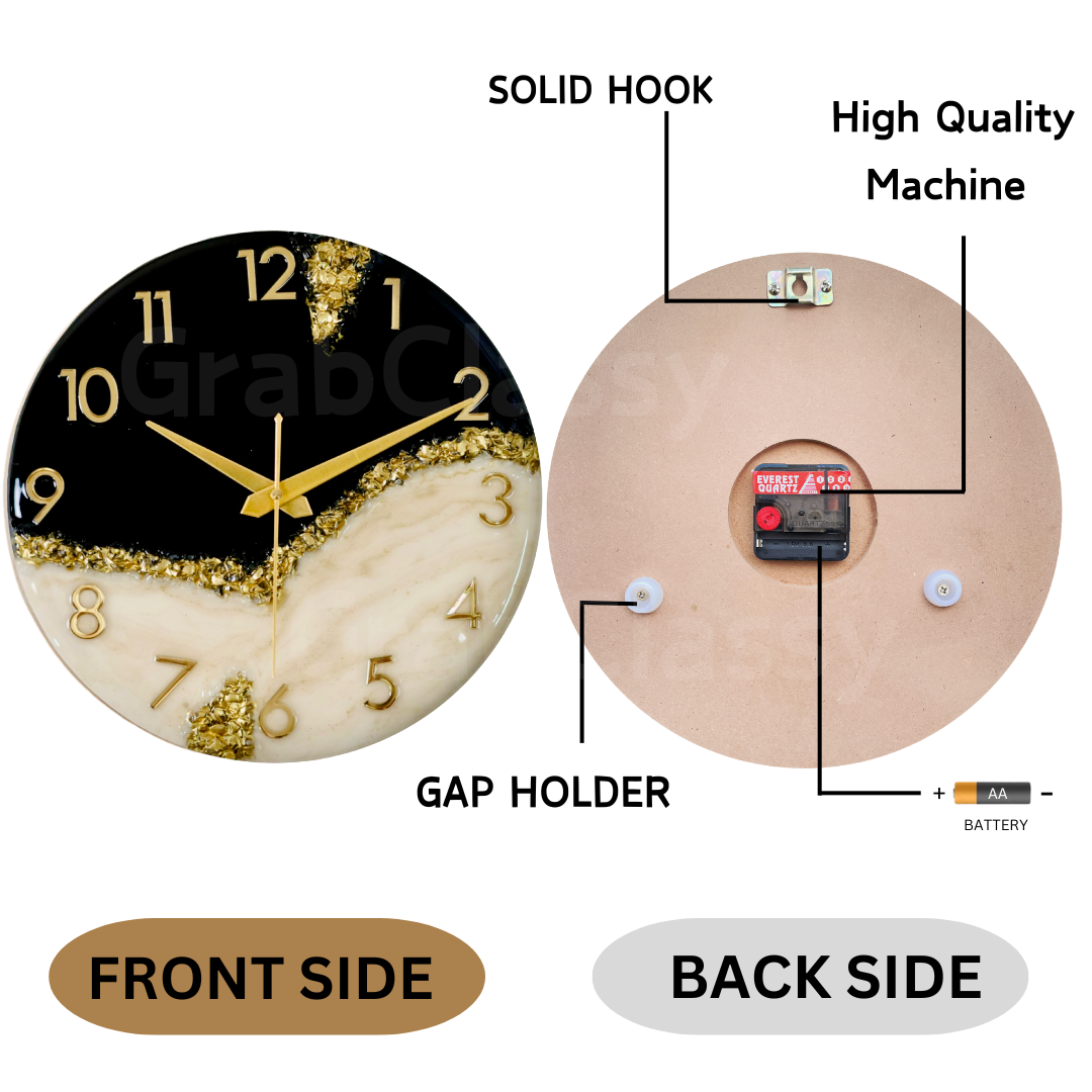Luxury Silent Wall Clock Black Peak 30cm
