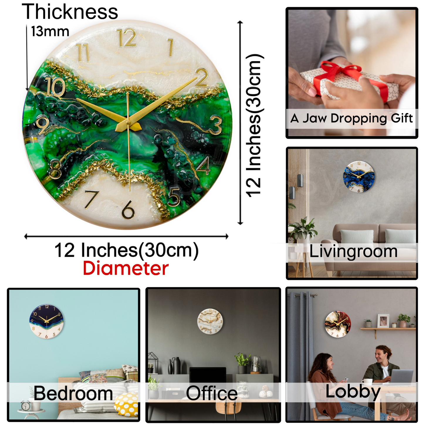 Luxury Silent Wall Clock Green Pond 30cm