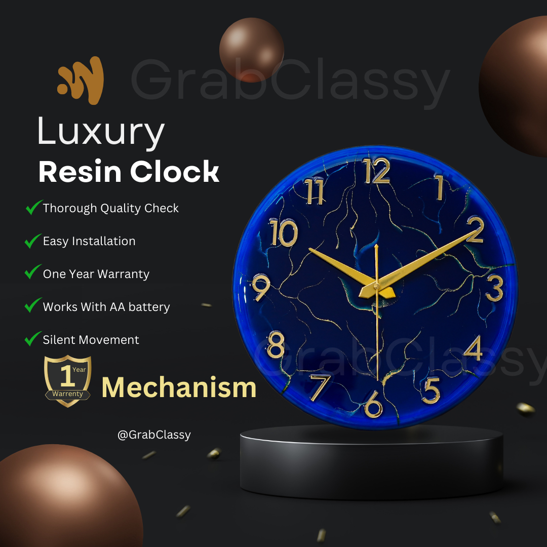 Luxury Silent Wall Clock Blue Storm 30cm