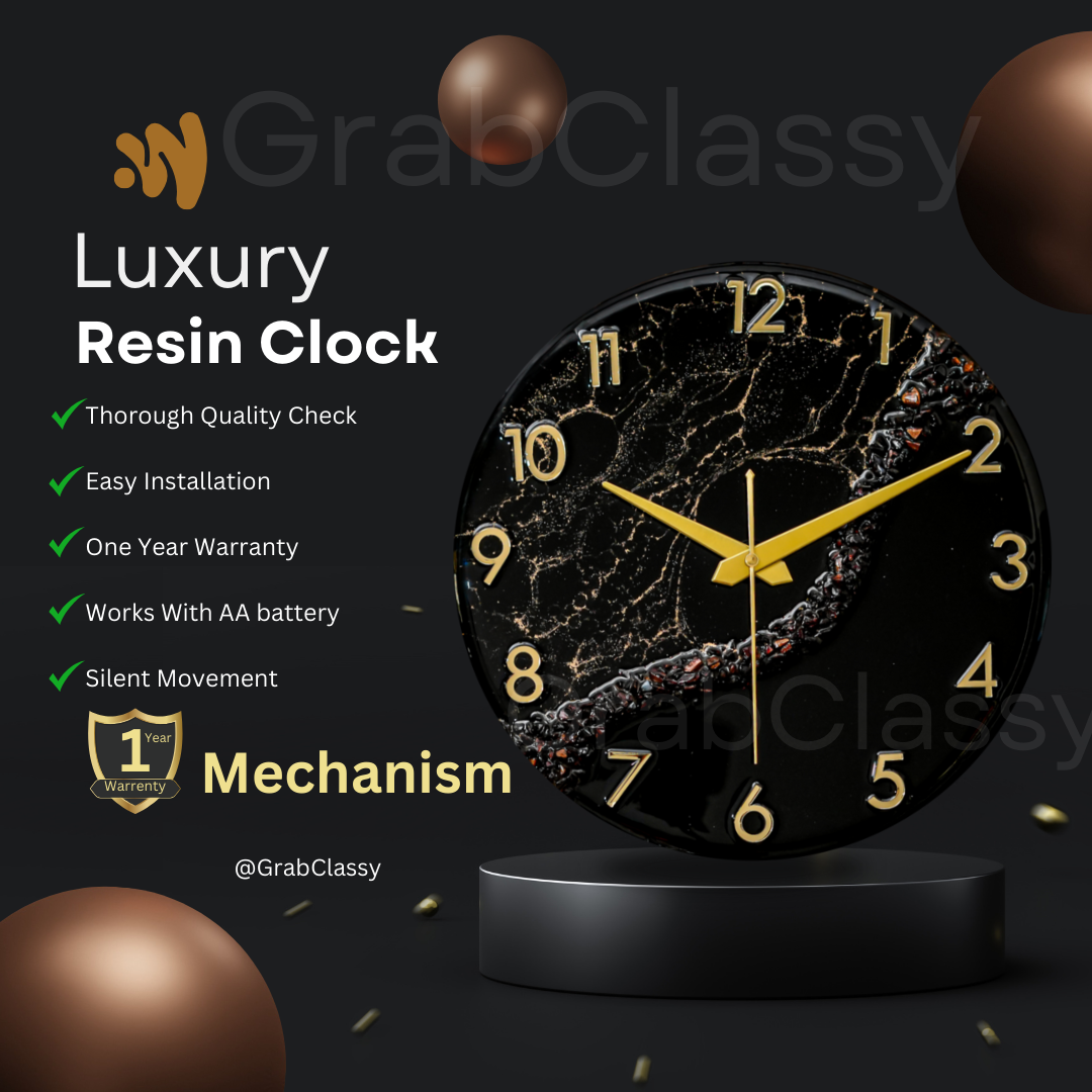 Luxury Silent Wall Clock Black Stunner 30cm