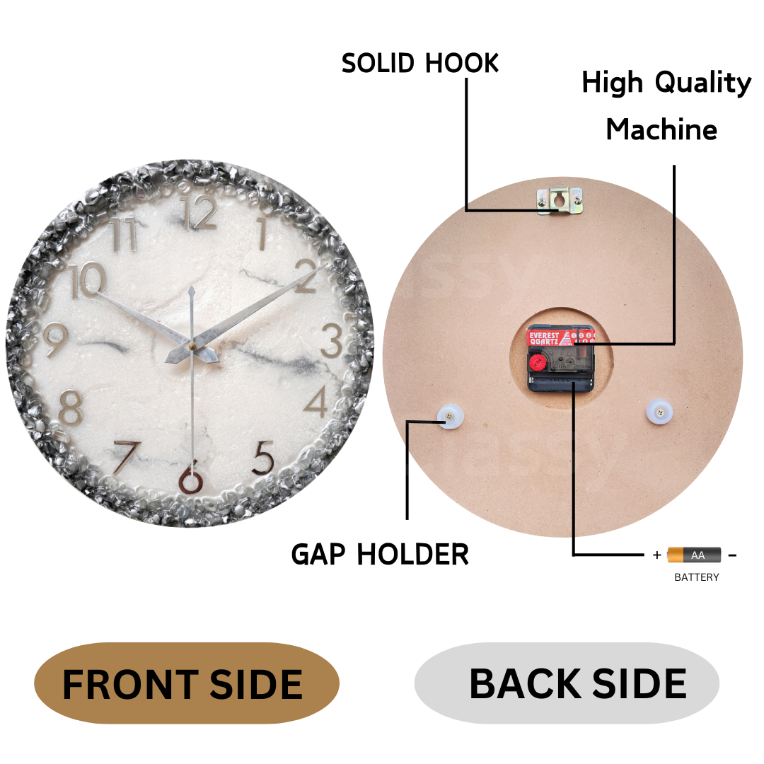 Luxury Silent Wall Clock Silver Ring 30cm